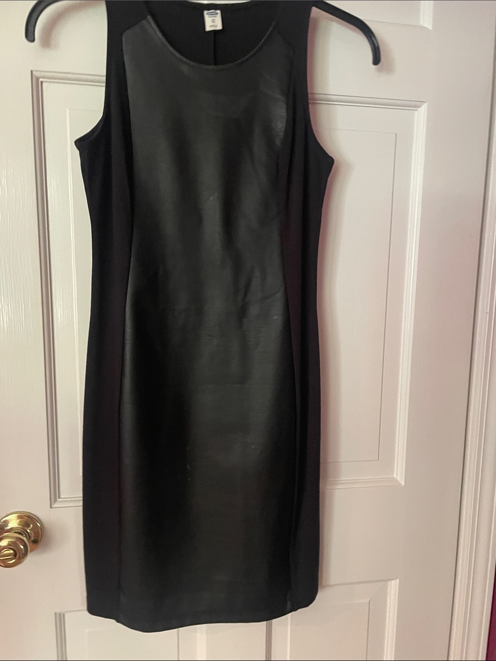 Old Navy Black Faux-Leather Panel Midi Sheath Dress